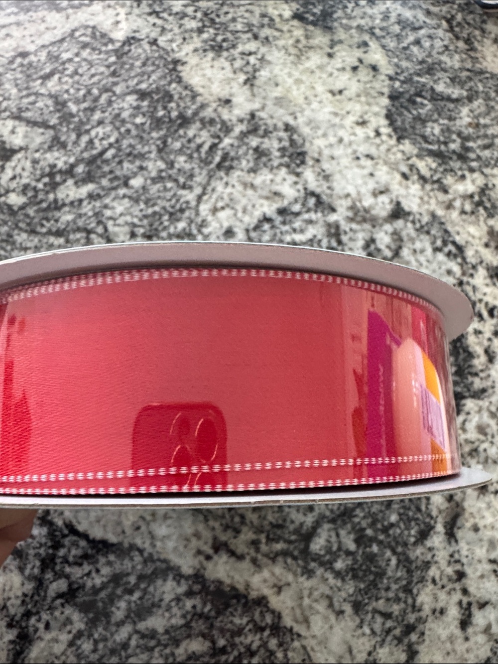 Solid Red or reversible Pink Wire Edged Ribbon with White Stitching